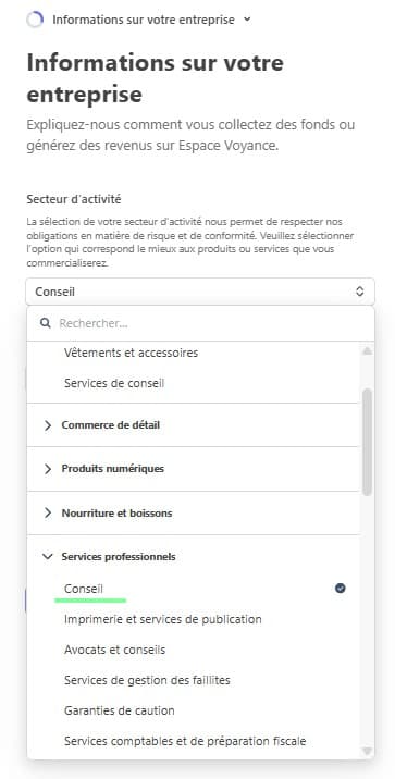 Informations sur votre activité (1/2)